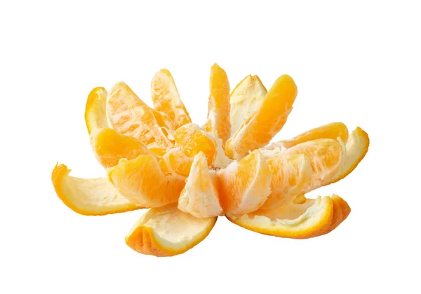 Raw Orange Segments Peel Beyaz Arkaplanda Izole Edildi Fresh Zest — Stok fotoğraf