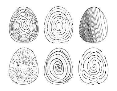 El çizimi Paskalya yumurtaları farklı şekillerde. El yazması grunge soyut çizgi dokusuna sahip yumurta kümesi