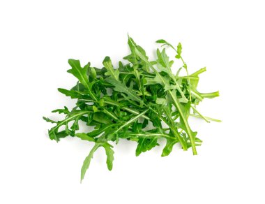 Arugula izole edildi. Taze roka, roka yaprakları, roka, eruca ya da bahçe roketi salatası.