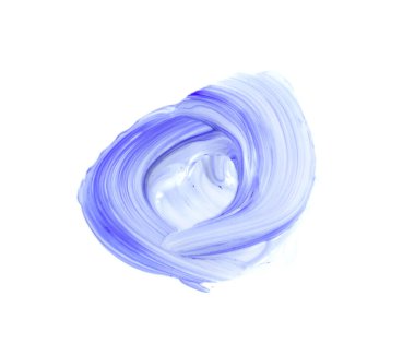 Açık mor kumaş. Akrilik boya lekesi, yağ lekesi, kalın boya dokusu, beyaz arka planda izole edilmiş açık mor kozmetik krem.