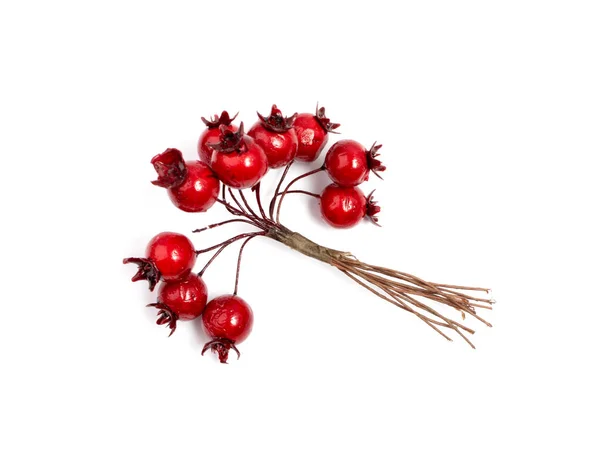 Artificial Red Berries Fake Plant Christmas Decoration Isolated White Background — Stock Photo, Image