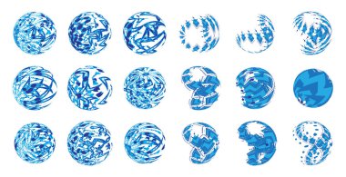 Mavi küreler, soyut gezegenler, yuvarlak logotlar, desenli toplar. Cyan küre koleksiyonu, yaratıcı baloncuklar, biçimlendirilmiş vektör boncukları, yuvarlak elementler çizimi
