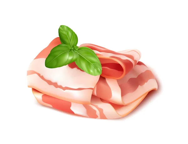 Tranches Bacon Isolées Prosciutto Italien Coupe Jamon Espagnol Bacon Cru — Image vectorielle