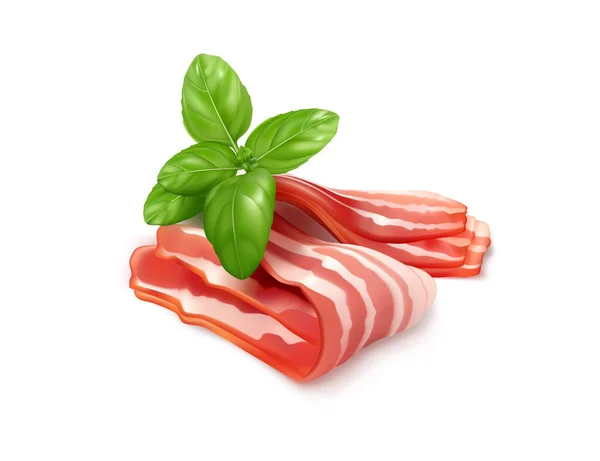 Tranches Bacon Isolées Prosciutto Italien Coupe Jamon Espagnol Bacon Cru — Image vectorielle