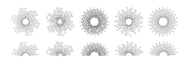 太陽の光線の線形描画 日の出火花 バーストの光線 ヴィンテージスタイル デザイン要素 — ストックベクタ