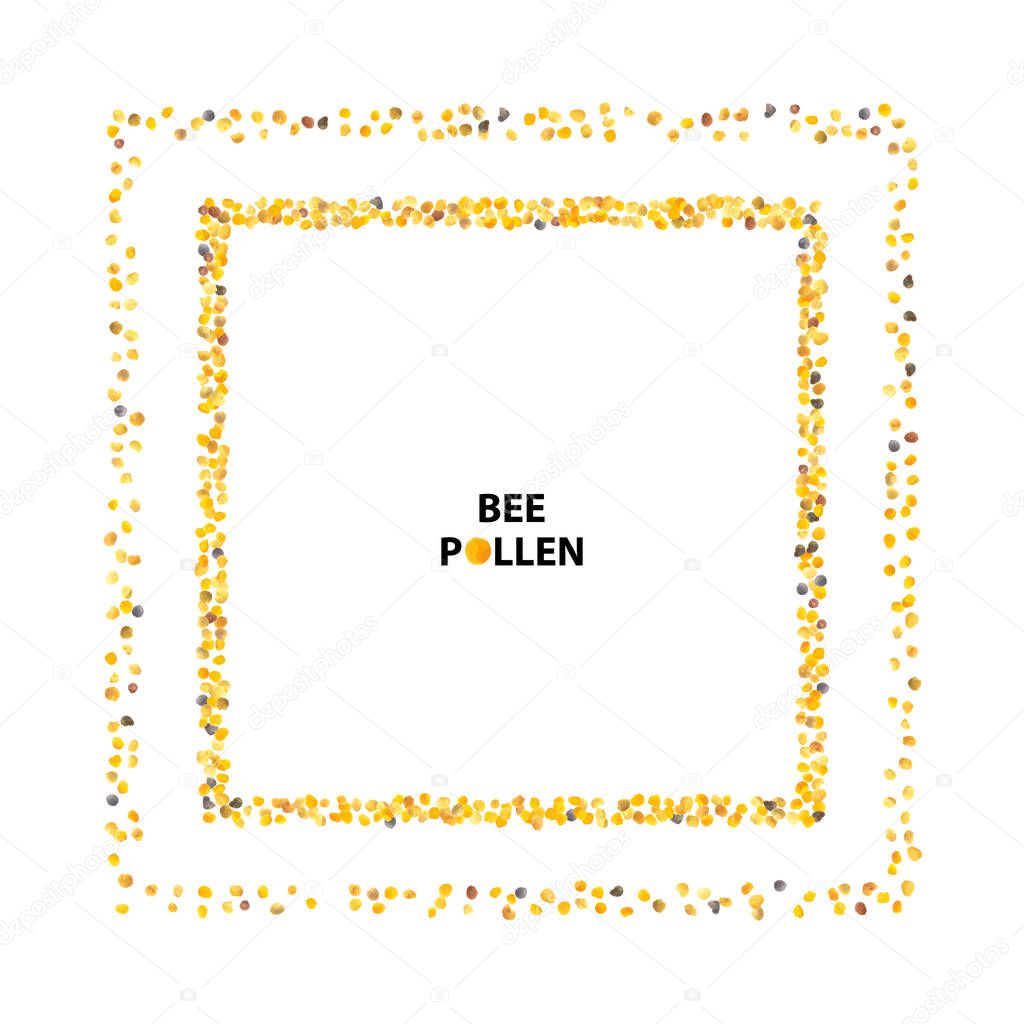 Bee pollen square frame. Perga rectangle border, yellow flower pollen grains texture background, bee bread vector frames