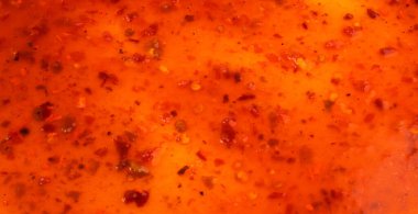 Harissa Portakal Sosu Doku Arkaplanı, Tatlı Kırmızı Biberli Smear Şablonu, Acı Biber Sosu Banner, Metin İçin Kopya Alanı ile Tatlı Biber Sosu Mokup