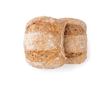 Kahverengi çavdar ekmeği soyutlanmış, kare glütensiz ekmek, beyaz arka planda tam tahıllı sağlıklı kahvaltı ekmeği.