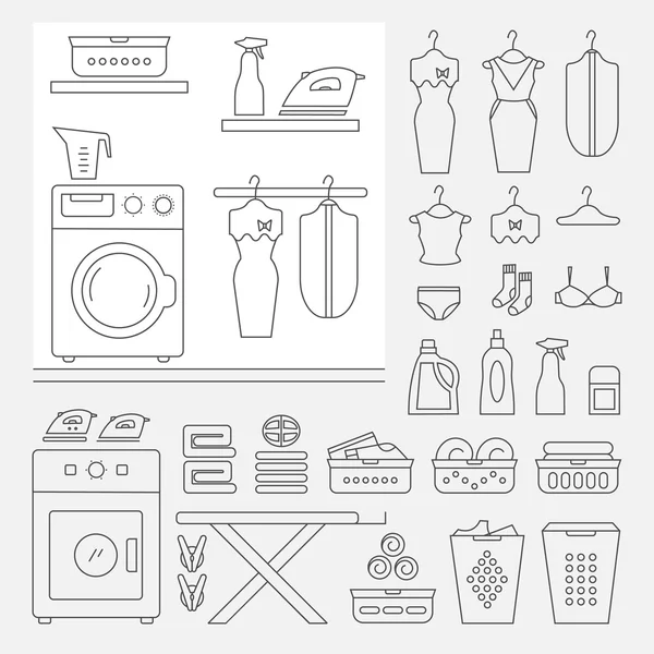 Elementos para el interior de lavandería — Archivo Imágenes Vectoriales