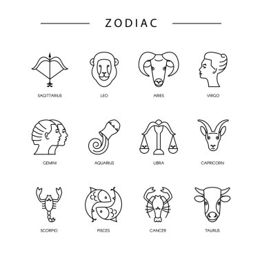 İnce çizgi vektör burçlara sembolleri set