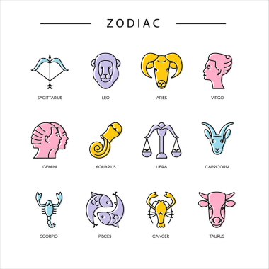 İnce çizgi vektör burçlara sembolleri set