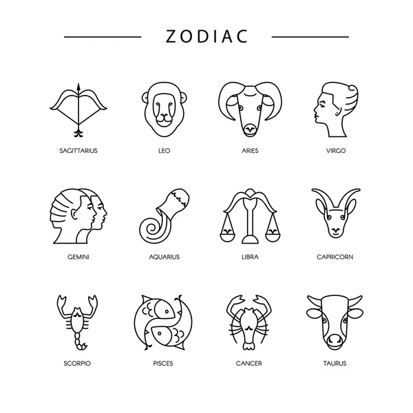 Conjunto de símbolos zodiacais vetoriais de linha fina —  Vetores de Stock