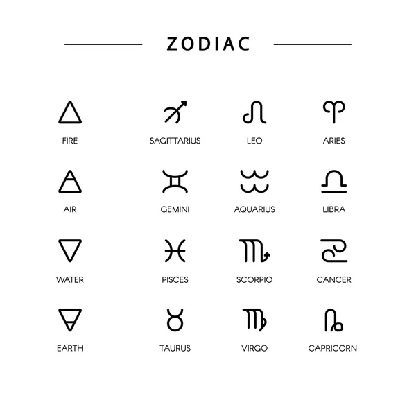 Conjunto de símbolos zodiacais vetoriais de linha fina — Vetor de Stock