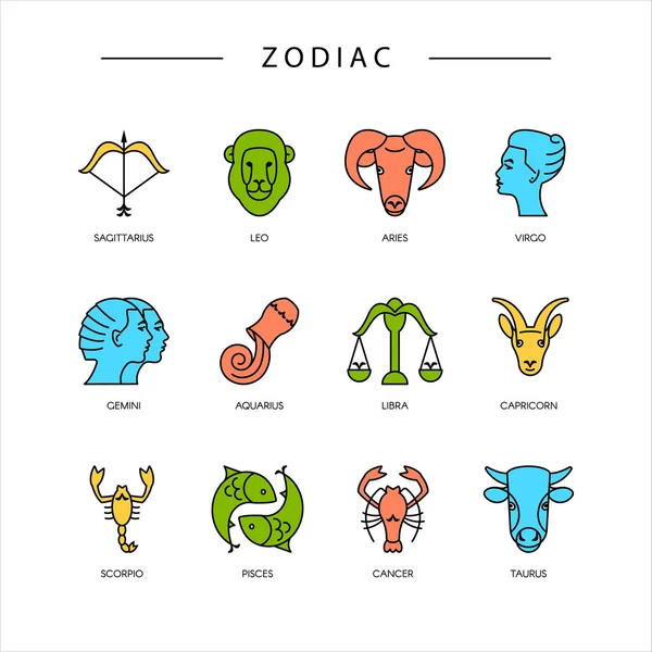 Set de símbolos zodiacales vectoriales de línea delgada — Archivo Imágenes Vectoriales