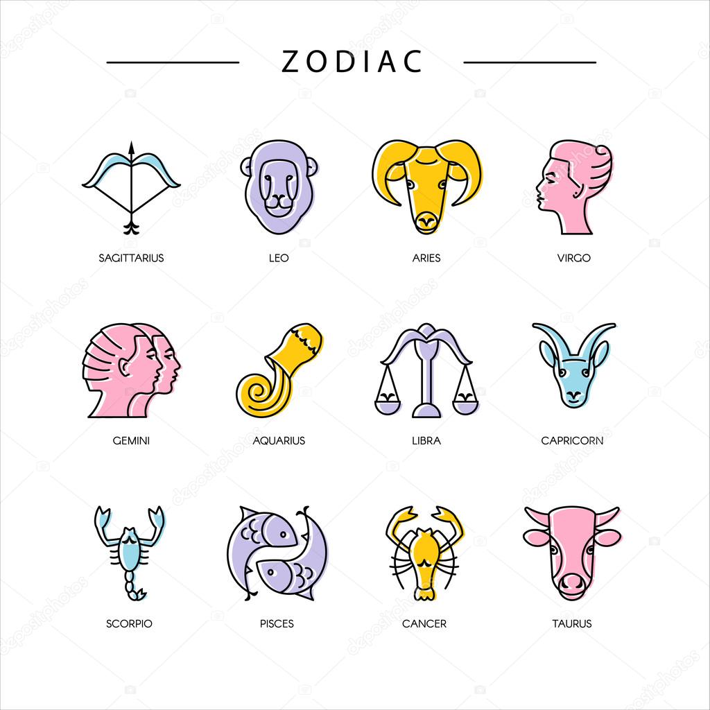 Thin line vector zodiacal symbols set