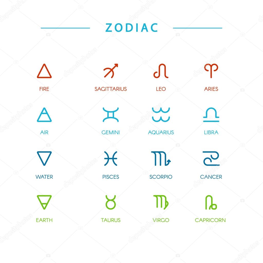 Thin line vector zodiacal symbols set. Astrology, horoscope sign, graphic design elements, printing template. Zodiac Signs  isolated on background.