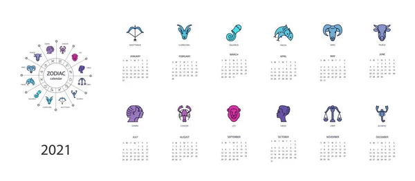 Calendario 2021 con signos de horóscopo conjunto de símbolos del zodiaco Vector De Stock