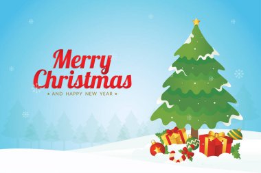 illustration of a Christmas tree in the snow, for Christmas greeting design