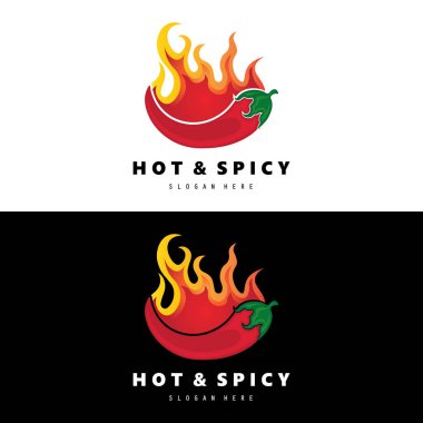 Sıcak ve Baharatlı Chili logosu ateş ve kase tasarımı vektör illüstrasyonu 
