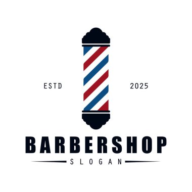 Berber dükkanı logosu klasik illüstrasyon vektörü. Sopa, makas ve jiletle..  