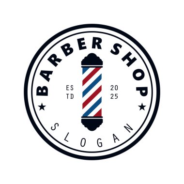 Berber dükkanı logosu klasik illüstrasyon vektörü. Sopa, makas ve jiletle..  