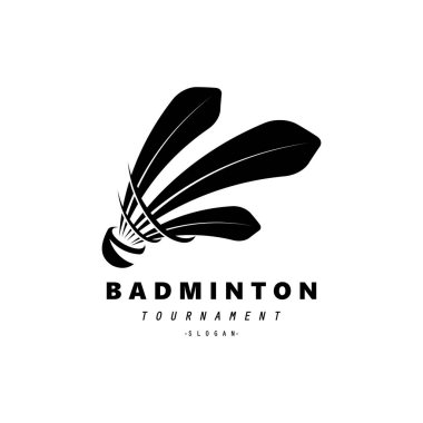 Badminton Spor Logo Vektörü Shuttlecock ve badminton kulübü için raket, badminton spor turnuvası şampiyonları. 