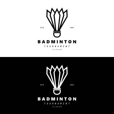 Badminton Spor Logo Vektörü Shuttlecock ve badminton kulübü için raket, badminton spor turnuvası şampiyonları. 