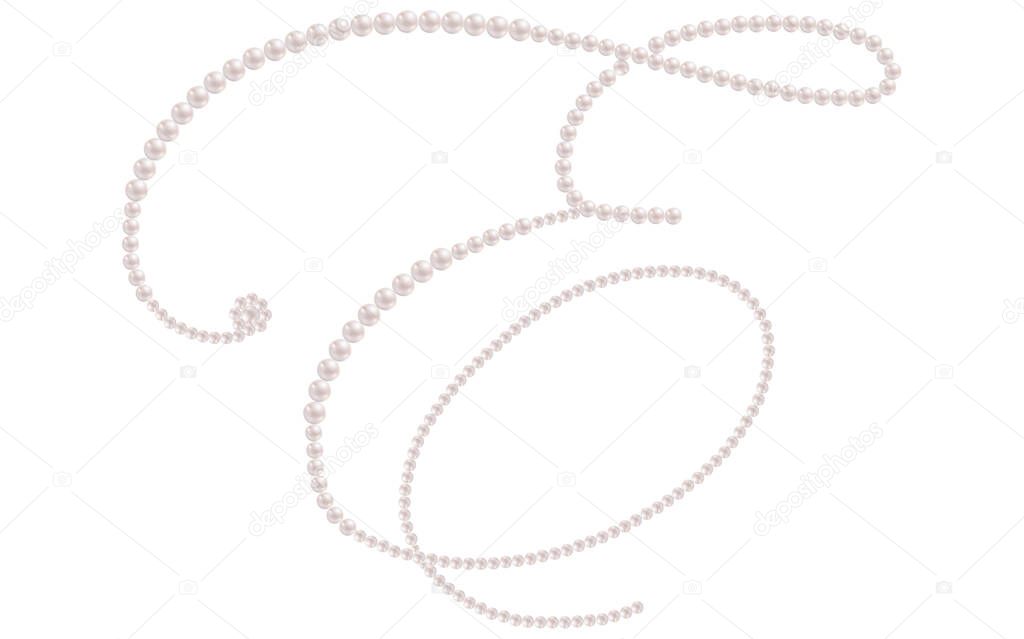 Elegant White Pearls Alphabet Letter E Text Design Vector Illustration.