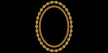 Katmanlı Altın Zincirler Siyah Arkaplanda Mücevherler Dekoratif Çerçeve Tasarımı Element Vektör İllüstrasyonu.