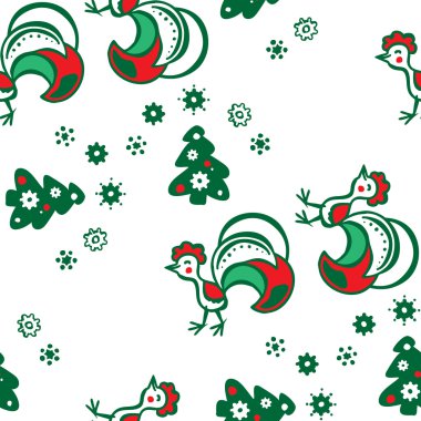 Noel bir horoz ile arka plan. seamless modeli.