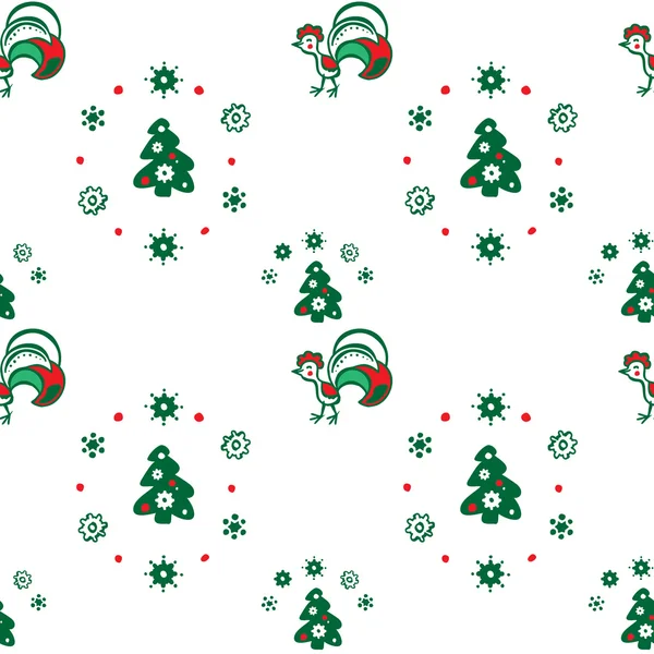 Fond de Noël avec un coq. modèle sans couture . — Image vectorielle