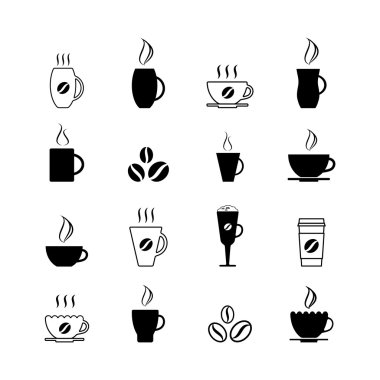 İzole üzerinde beyaz arka plan basit kahve Icon set
