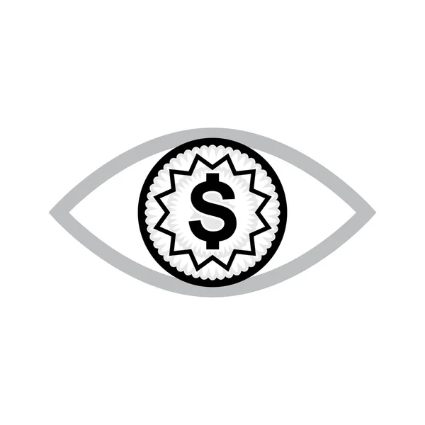 Olho com ícone de dólar, ganância ou símbolo de dinheiro de necessidade —  Vetores de Stock