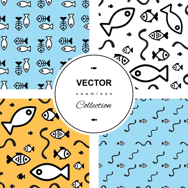 Fish seamless background set — Stock Vector