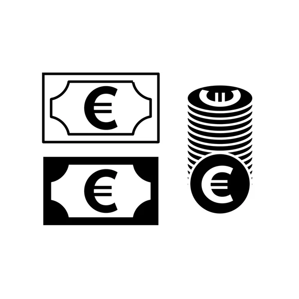 Euro banknote and coin simple black icon — Stock Vector