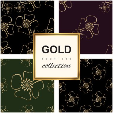 Koyu arka plan üzerinde Altın Lüks çiçek deseni