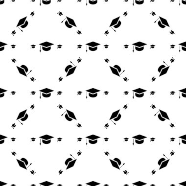 Öğrenci cap, mezuniyet şapka simgesi Dikişsiz desen arka plan