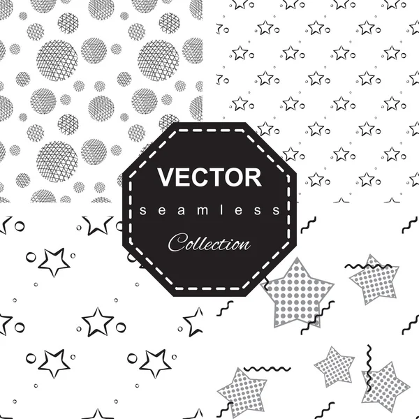 Abstract star pattern. A seamless background. Black and white texture. — Stock Vector