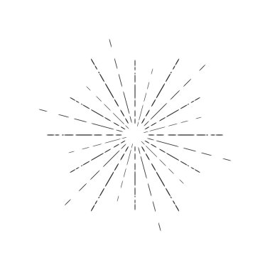 Doğrusal çizim güneş ışınları. Yıldız patlaması izole vintage tarzı ve elle çizilmiş