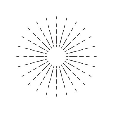 Doğrusal çizim güneş ışınları. Yıldız patlaması izole vintage tarzı ve elle çizilmiş