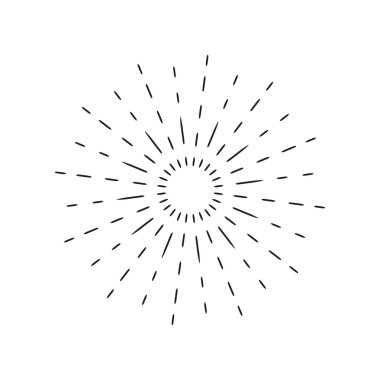 Doğrusal çizim güneş ışınları. Yıldız patlaması izole vintage tarzı ve elle çizilmiş