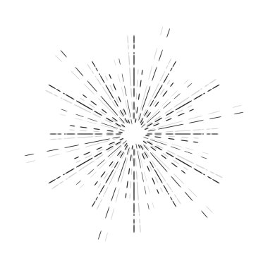 Doğrusal çizim güneş ışınları. Yıldız patlaması izole vintage tarzı ve elle çizilmiş