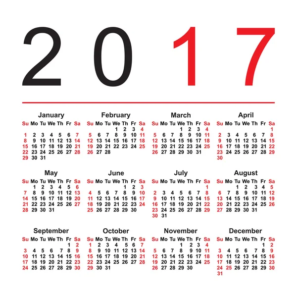 Kalender für 2017 auf weißem Hintergrund. Vektor eps8 — Stockvektor