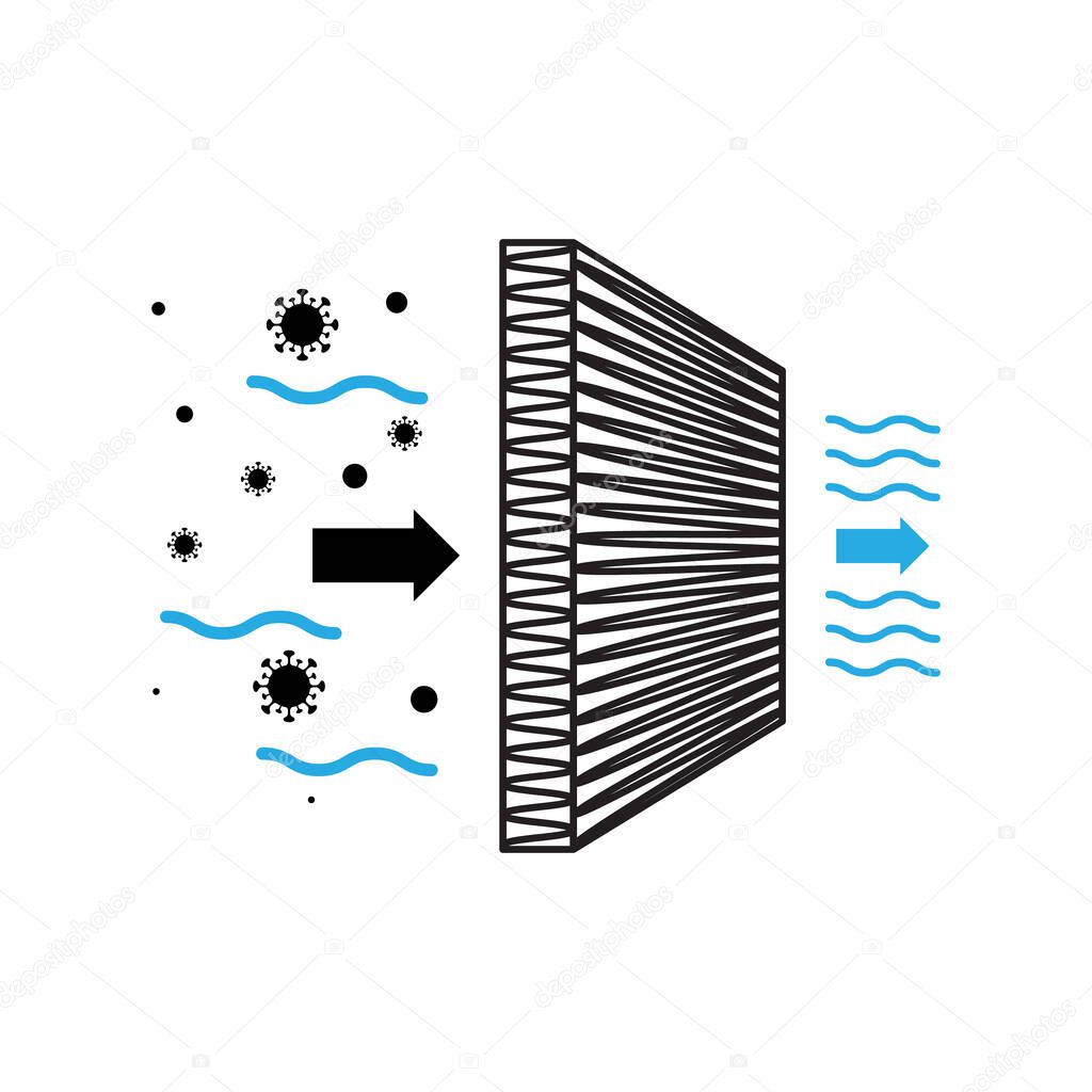 Air filter icon. Hepa filtration symbol, dust filter sign, purifier silhouette, dust and pollen protect vector graphic element, cleanroom pictogram