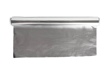 Alüminyum folyo rulo, alüminyum kağıt yalıtılmış, gümüş folyo, beyaz arka planda hafif metal levha.