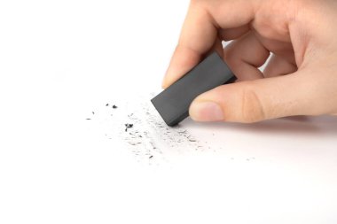 Kağıt üzerinde silgi. Yazılanların silinmesi, bir hatanın silinmesi, hatanın düzeltilmesi, çizimin düzeltilmesi, problem kavramının düzeltilmesi