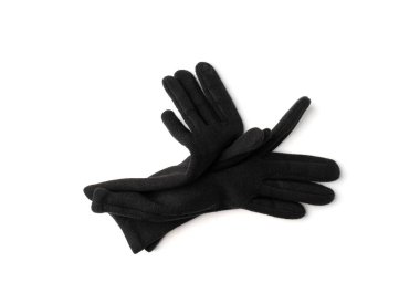 Kış Siyah Eldivenleri, Dokunmatik Ekran Eldiveni, Dokunmatik Ekran Örgü Eldivenleri, Beyaz Arkaplan Üst Görünümünde Sıcak Koyu Eldivenler