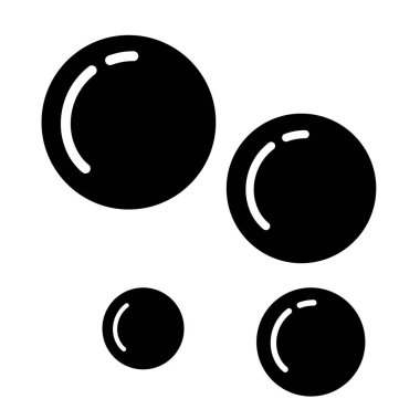 Sabun köpüğü vektör ikonu. Köpüklü içecek, şampanya piktogramı, oksijen kabarcıkları basit tasarım, siyah düz top piktogramı, köpüklü sis.