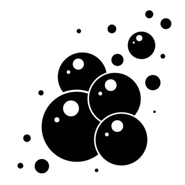 Sabun köpüğü vektör ikonu. Köpüklü içecek, şampanya piktogramı, oksijen kabarcıkları basit tasarım, siyah düz top piktogramı, köpüklü sis.