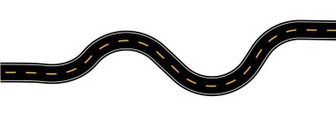 Viraj yolu ikonu, otoyol kıvrım çizgisi. Eğri yol çizimi üst görünüm, düz yol çizimi, minimal yatay trafik piktogramı